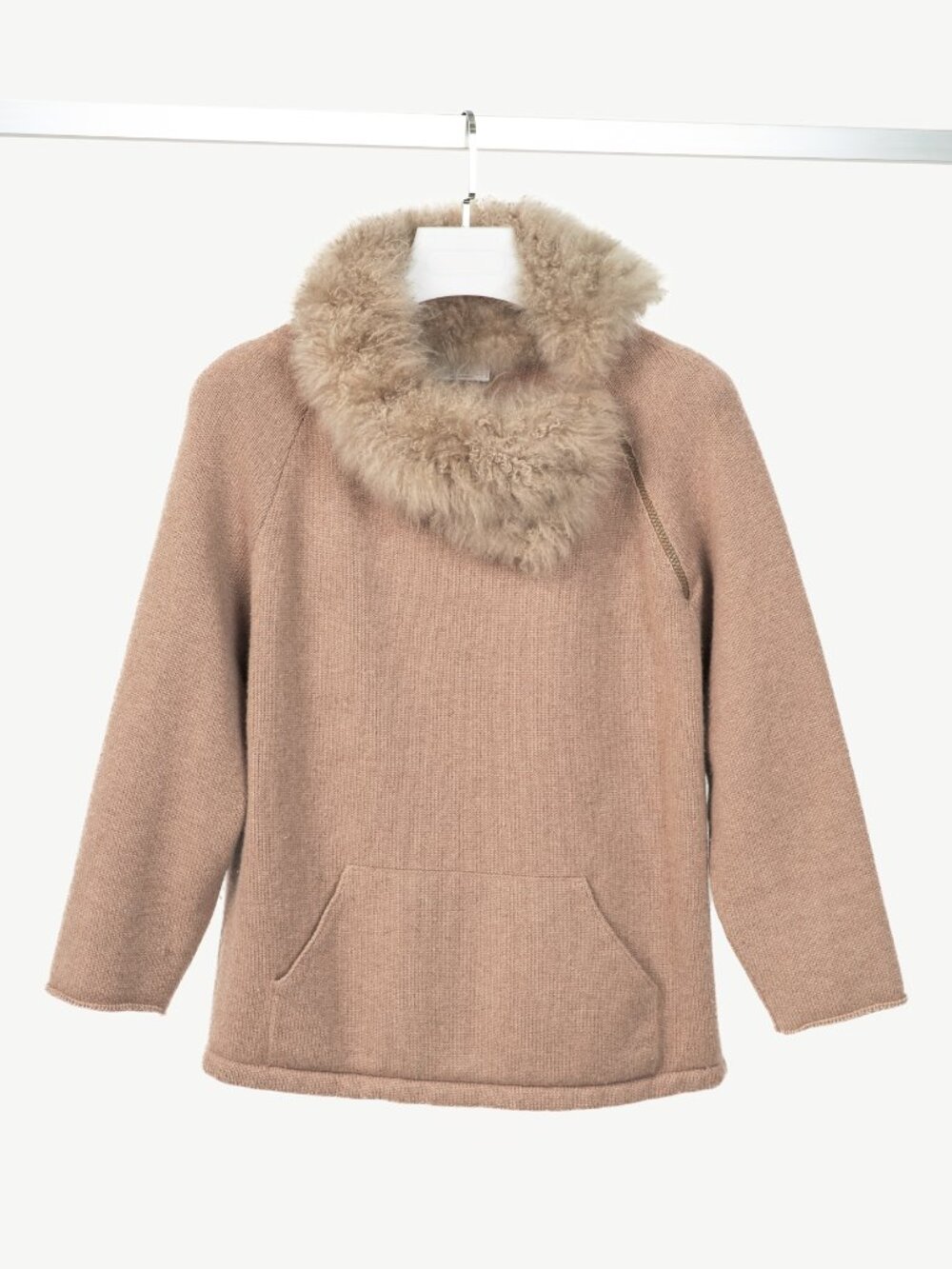 Brunello Cucinelli Brown Cashmere-Knit Sheepskin-Collar Sweater